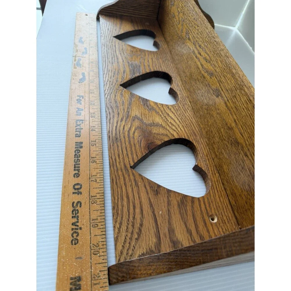 VTG Wood Wall Shelf Heart Cut Out Trinket Display 21” Handmade Cottage Farmhouse